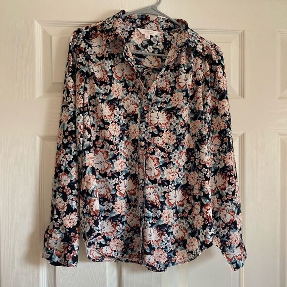 Lauren Conrad small floral granny button up long sleeve retro print collared - Picture 1 of 6
